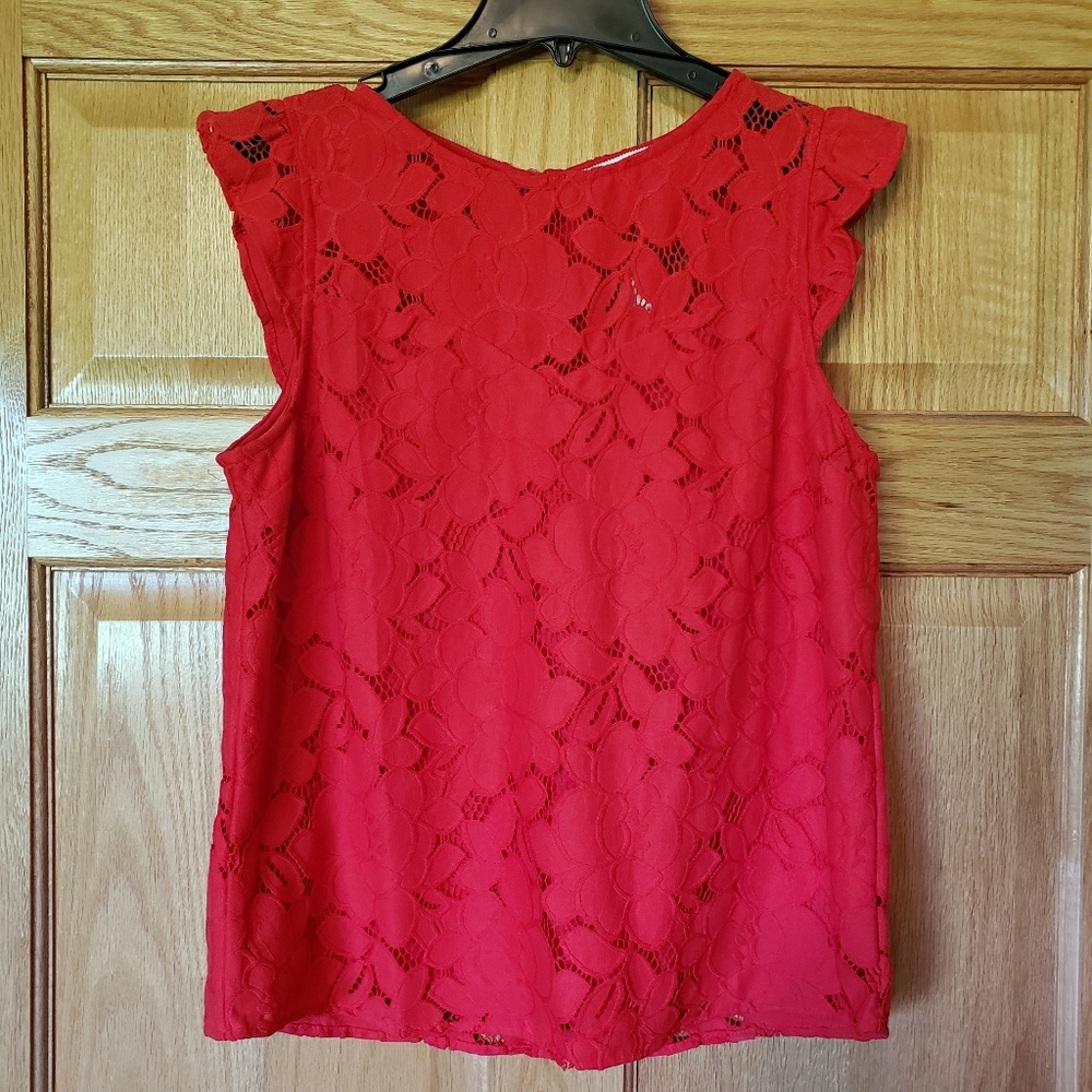 Monteau Lace Ruffle Cap Sleeve Women's Top